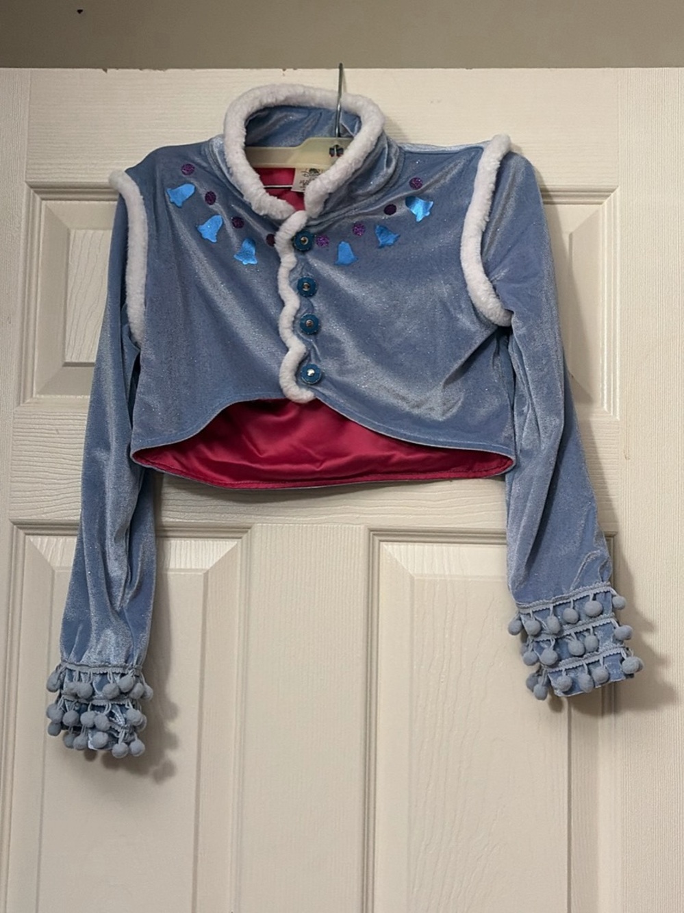 Disney Frozen Anna Light Blue Velvet Cropped Princess Bolero with Pink Lining
